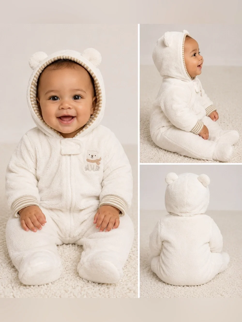 CARTER’S VELOUR HOODED JUMPSUIT - IVORY SIZE 3 MONTHS (NEW WITH TAGS) A14